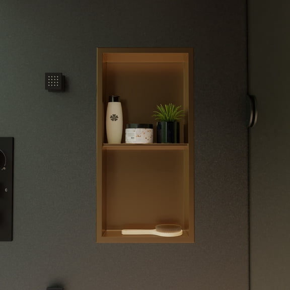 ALFI brand ABNP1224-BG 12" x 24" Brushed Gold PVD Stainless Steel Vertical Double Shelf Shower Niche