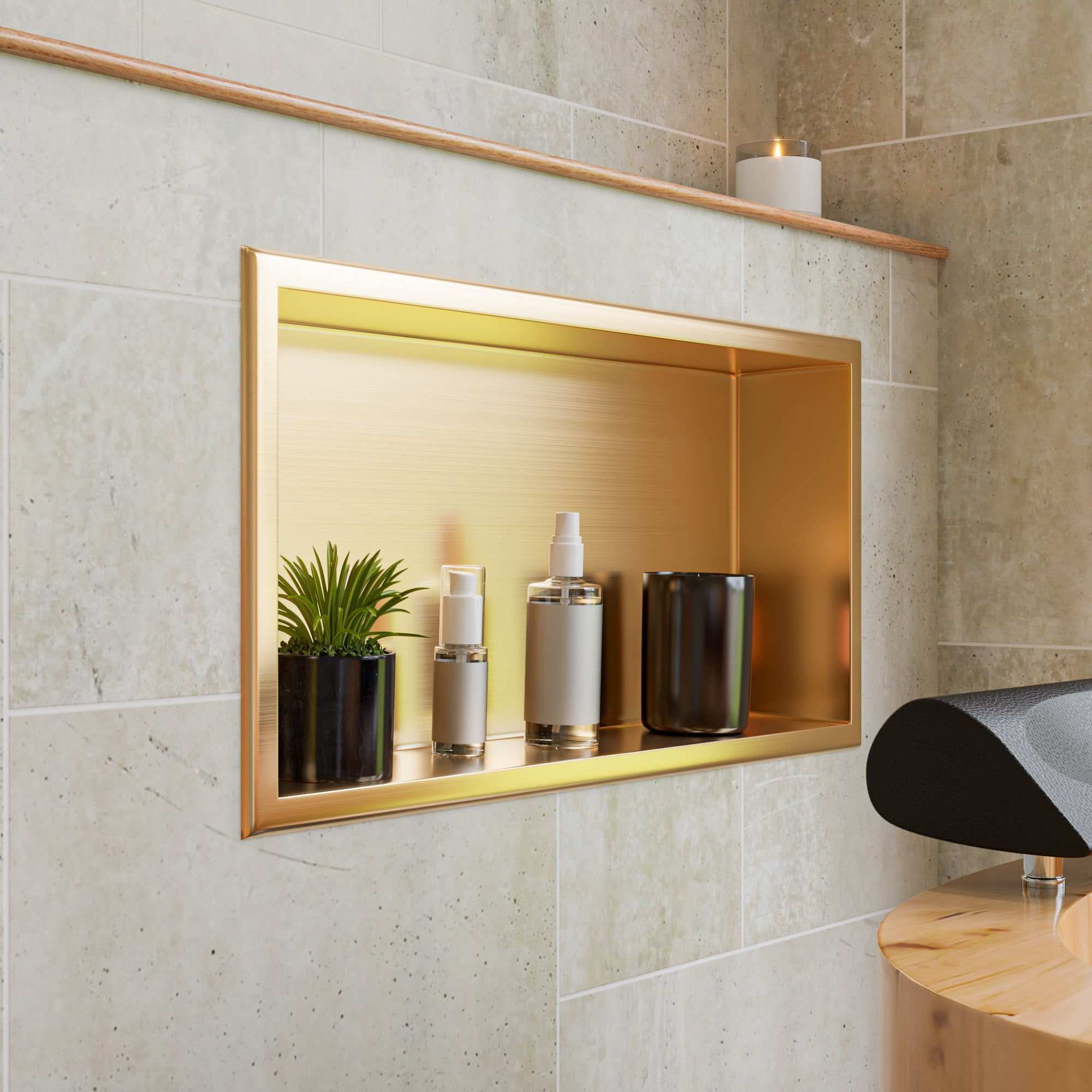 Brushed Gold Stainless Steel Wall Shower Niche