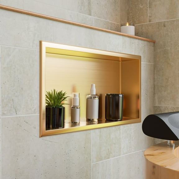ALFI brand ABNP2412-BG 24" x 12" Brushed Gold PVD Stainless Steel Horizontal Single Shelf Shower Niche