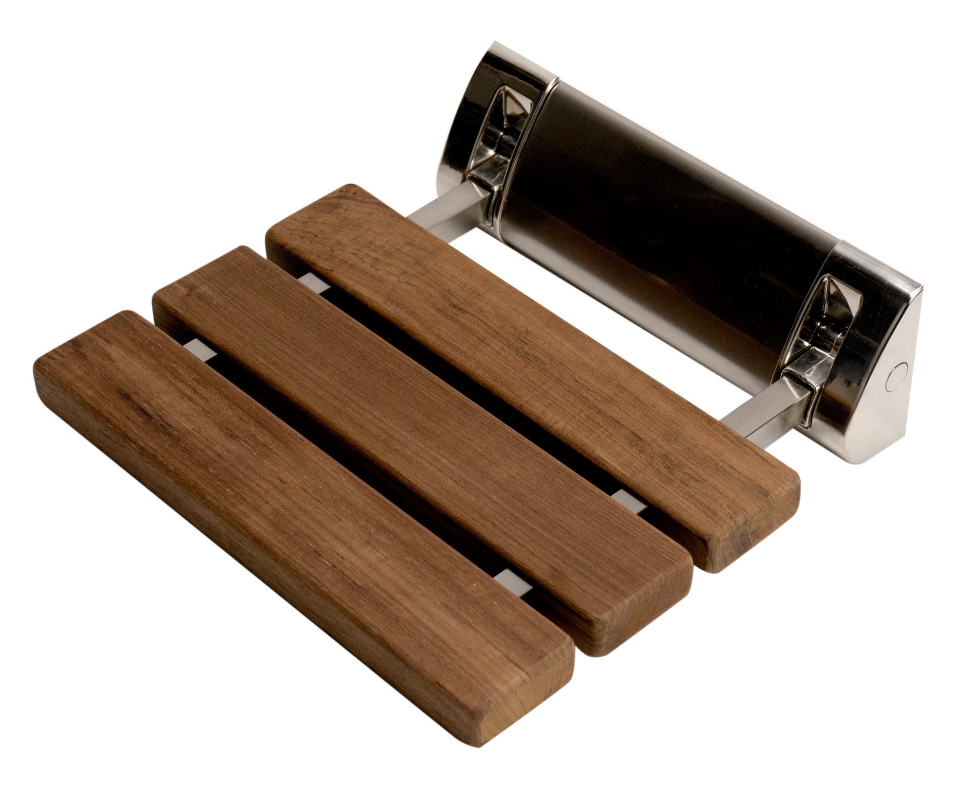 Compact Natural Teak Folding Shower Seat with Nickel Finish