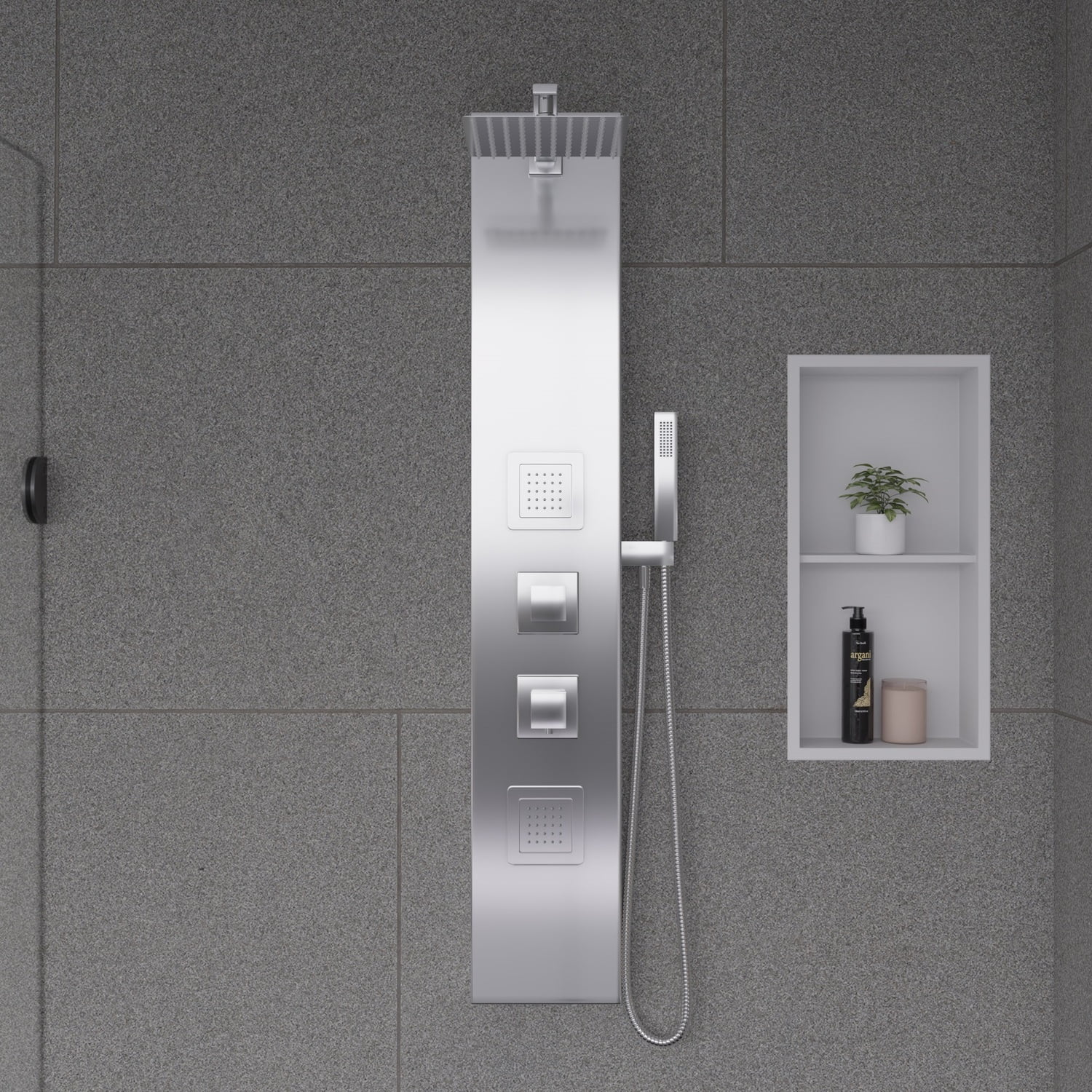 White Aluminum Shower Panel with Adjustable Rain Shower Head