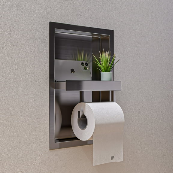 ALFI brand ABTPN88-BSS Brushed Stainless Steel Recessed Toilet Paper Holder Niche