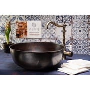 ALFIQ Handmade Matte Copper Sink Washbasin | Hammered Vessel Sink with Drain Cap