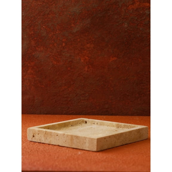 MARLETH Medium Travertine Square Tray, Decorative Stone Tray for Tabletop and Vanity Use