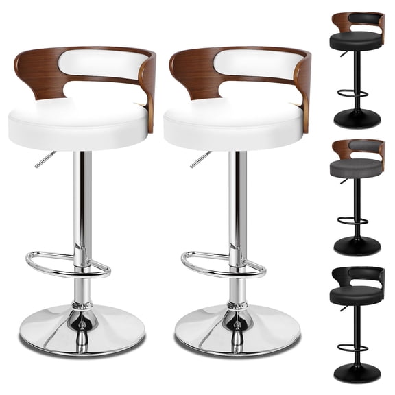 ALFORDSON Bar Stools Set of 2, Adjustable Height Swivel Barstools for Kitchen Counter, Modern PU Leather Upholstered Bar Chairs with Bentwood Back and Footrest, for Tall Bar, Kitchen, Dining, White