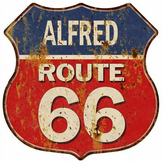 ALFRED Route 66 Sign Shield Metal Gift Man Cave Red 211110005242