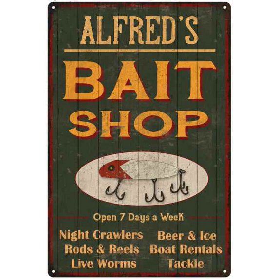 ALFRED'S Green Bait Shop Man Cave Wall Decor Gift 8x12 Metal 108120027128