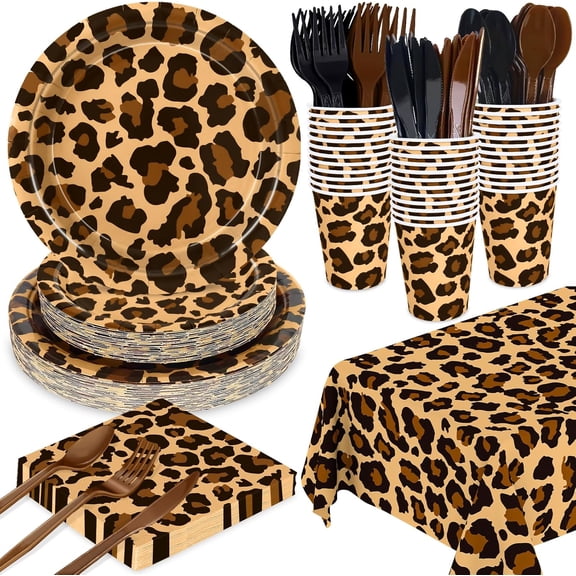 ALG 176 Pcs Cheetah Print Plates And Napkins Party Supplies, leopard Print Birthday Decorations Tableware, Plate, Cup, Napkin, Safari Animal Leopard Theme Birthday Baby Shower Party Supplies