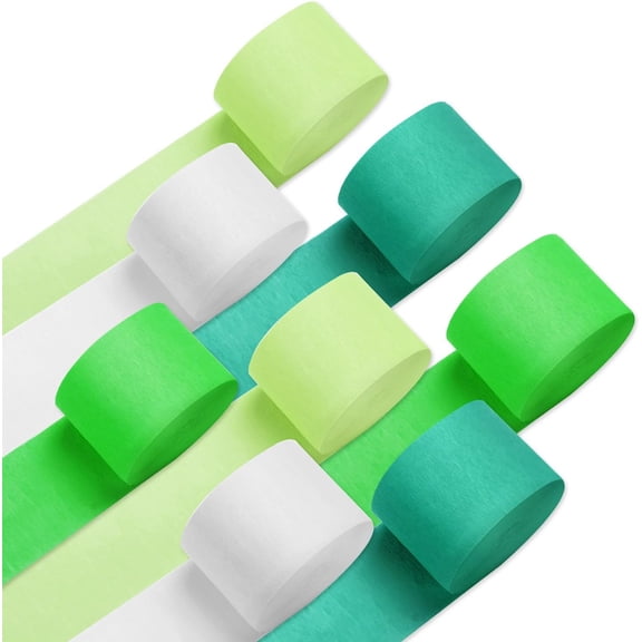 ALG 8 Pack Green White Crepe Paper Streamers Rolls, 656ft Party Streamers for Birthday Wedding Baby Bridal Shower Decorations Halloween Christmas Craft Festival Supplies (1.8 Inch x 82 Ft/Roll)