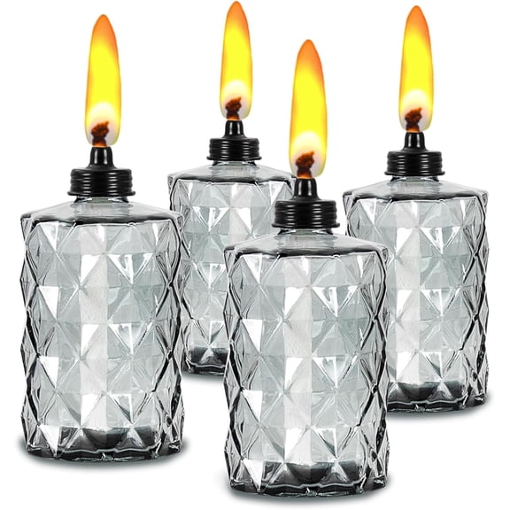 ALG Glass Table Top Torches, 4 Pack Citronella Torches for Outside, 12oz Flame Light Torch,Refillable, Wick and Cap Included, Landscape Lanterns Torches for Garden Yard Patio Party Décor