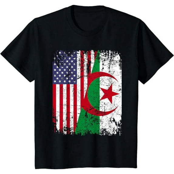ALGERIAN ROOTS | Half American Flag | ALGERIA FLAG T-Shirt
