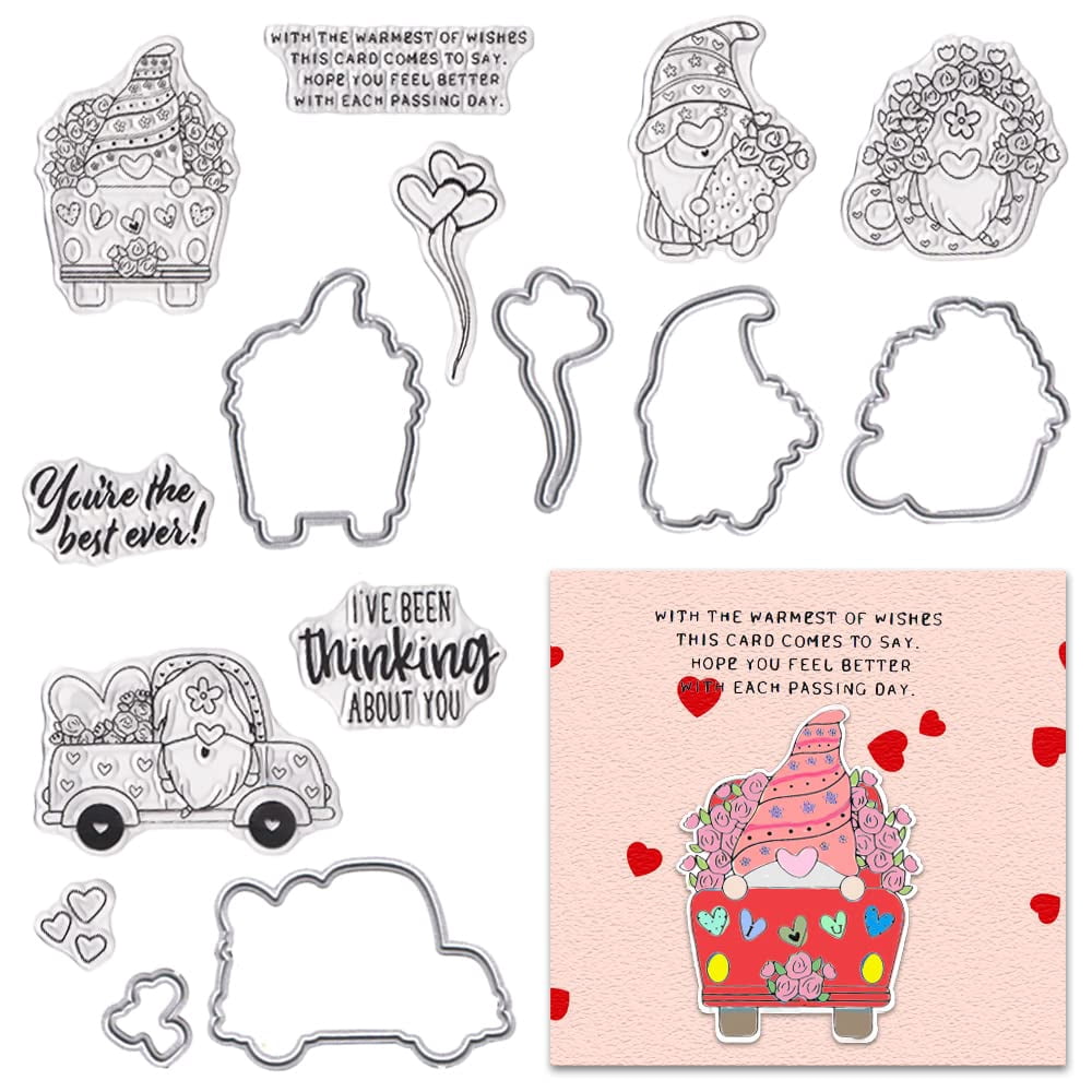 ALIBBON Valentine's Day Gnomes Clear Stamps and Dies Card Making, Truck ...