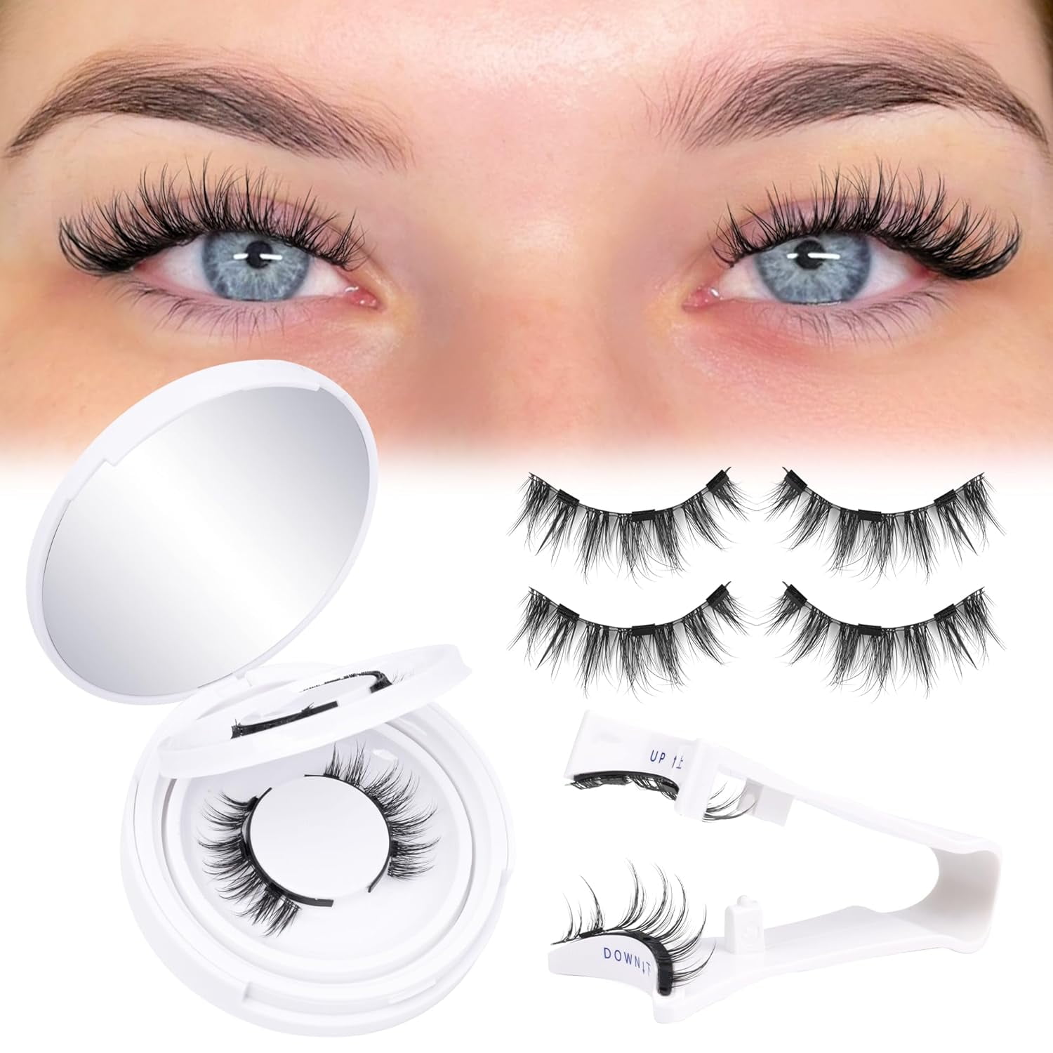 ALICE Eyelashes with Applicator, Reusable Natural Manga Lashes Kit, No Glue Needed Eyelashes with , Easy to Wear and Remove for All-Day Comfort