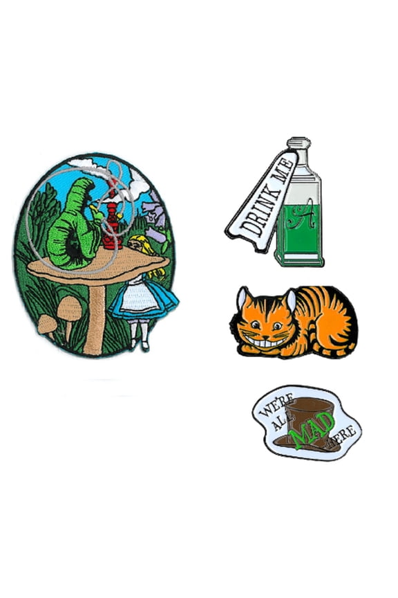 ALICE IN WONDERLAND 4 Peice ENAMEL PIN PACK, Licensed Original Artwork by Matt Stewart
