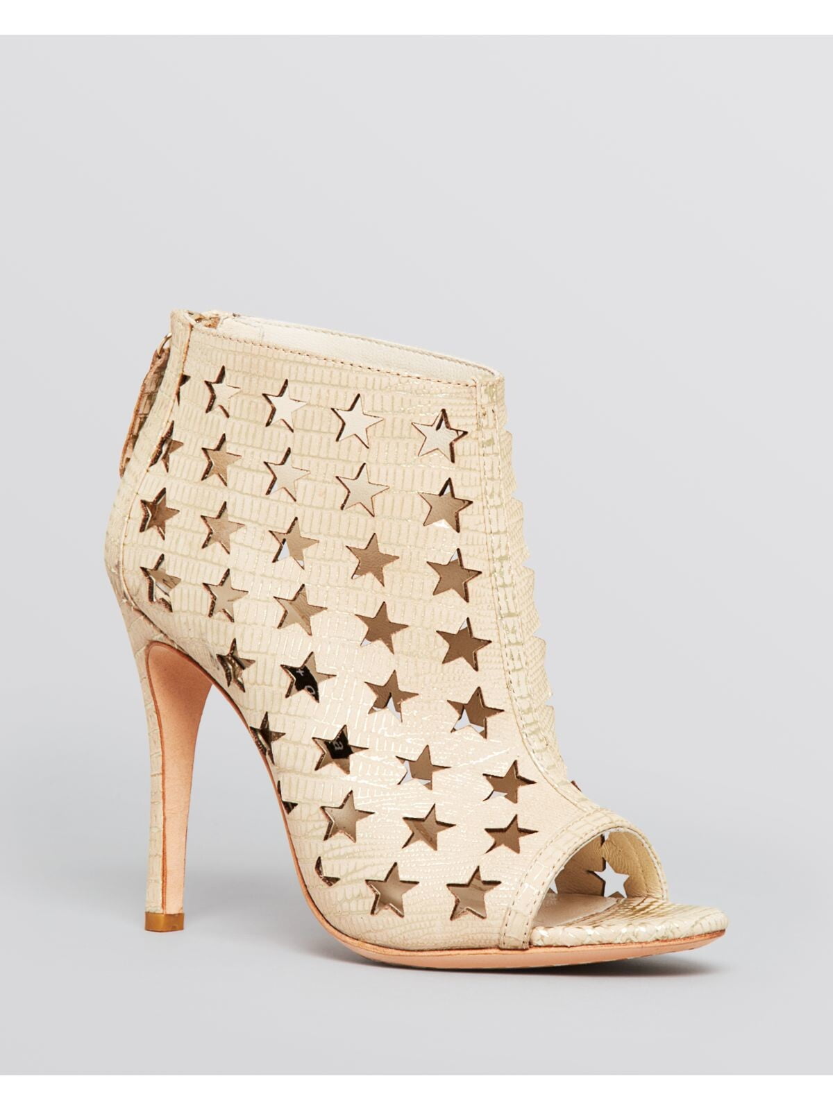 ALICE OLIVIA Womens Beige Geometric Metallic Perforated Comfort Giovanna Open Toe Stiletto Zip Up Leather Dress Booties 38 Walmart