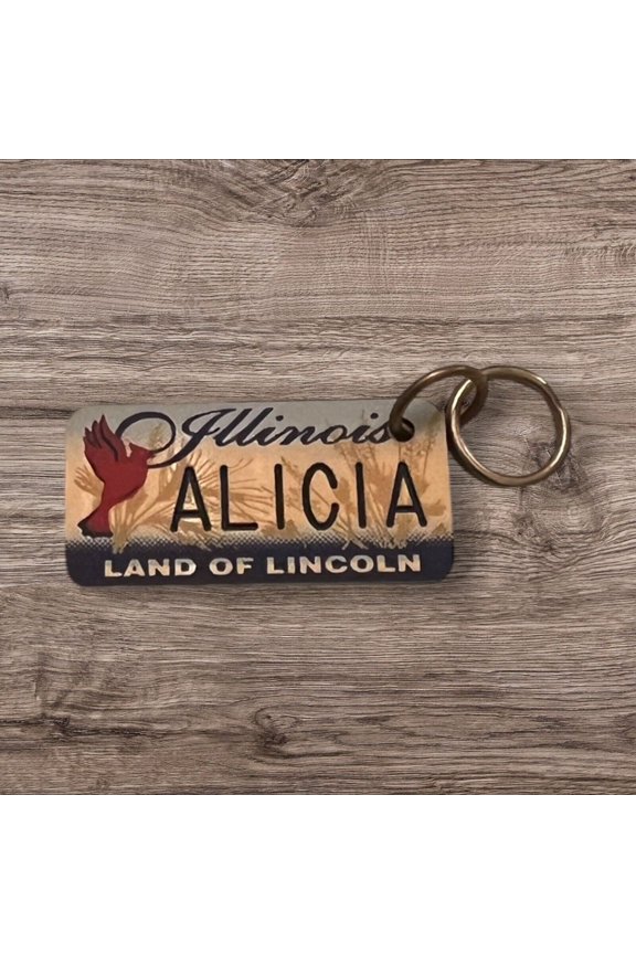 ALICIA Name Keychain License Plate Illinois Land of Lincoln Great Holiday Gift