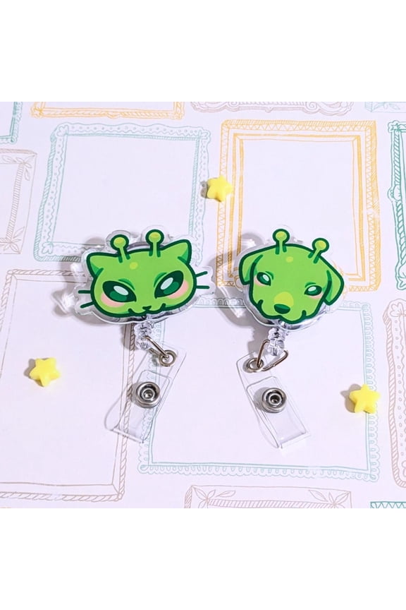 ALIEN Bingus Jotchua Gleeby Acrylic ID Badge Reels | Cute Character Card Holder | Acrylic Accessories | Meme Green Gnarpy Cat Dog Keychain (1 keychain)