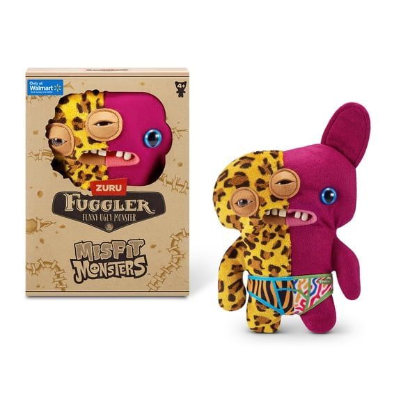 Fuggler Misfit Monsters 9 inch (Annoyed-o - Leopard & Burgandy) Plush, Ugly Monster Stuffed Animal Toy by ZURU