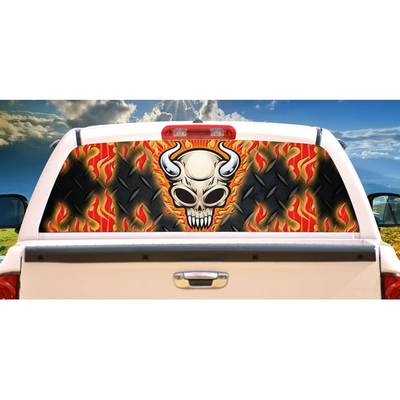 ALIEN SKULL Rear Window Graphic back truck decal suv view thru vinyl