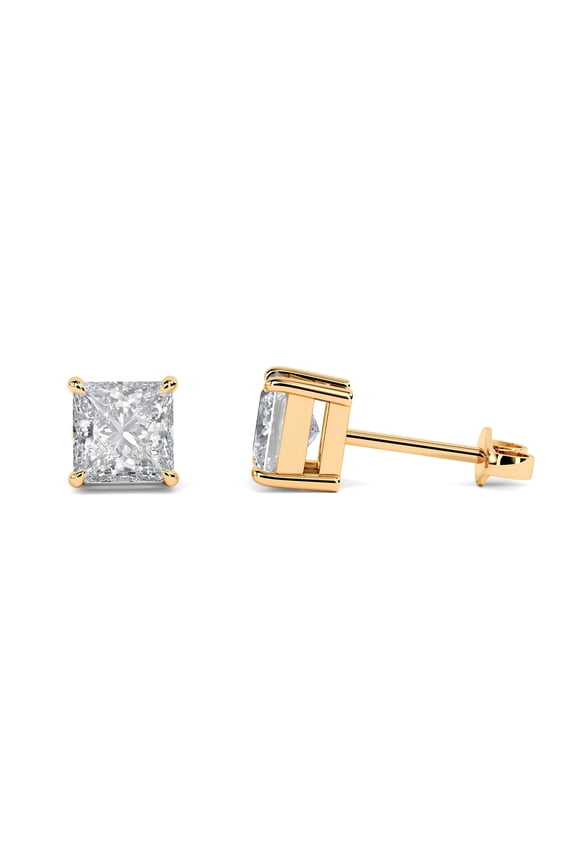 1.00 CT Princess Cut E F Lab Grown Diamond 14K Yellow Gold Women's Engagement Stud Earrings