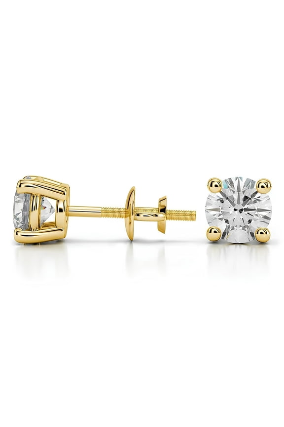 Delicate Stud E-F Diamond Women's Earrings, 1 CT, 14K Yellow Gold