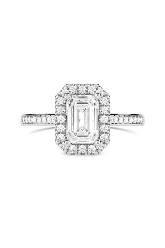 Stunning 1.00 Ct Emerald Cut EF VS Lab Grown Diamond Elagant Halo Anniversary & Wedding 14k White Gold