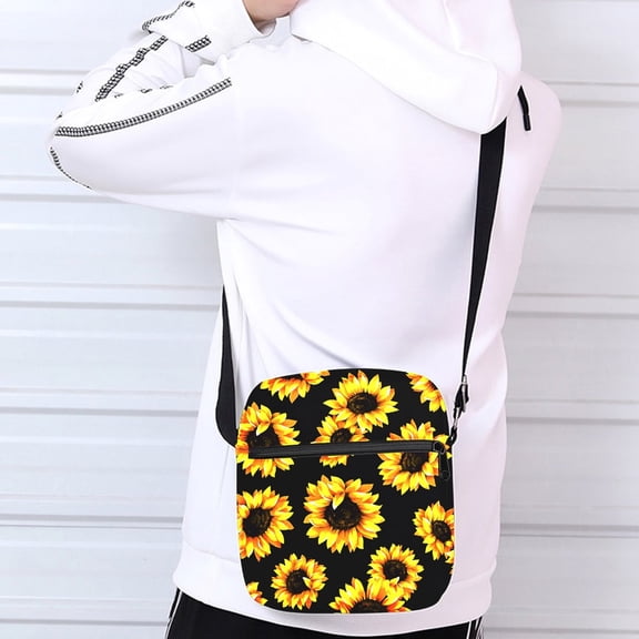 ALIKPOP Sunflower Print Crossbody Bag – Stylish Black Shoulder Sling Handbag With Adjustable Strap, Vibrant Yellow Sunflower Design, Perfect For Casual Outings And Travel, Sunflower Purse
