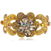 ALILANG Golden Tone Topaz Crystal Rhinestones Flower Floral Bangle Bracelet Cuff