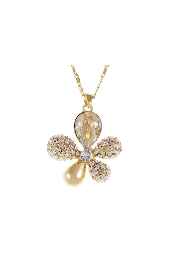 Golden Topaz Clear Swarovski Crystal Rhinestone Flower Petal Pendent Necklace
