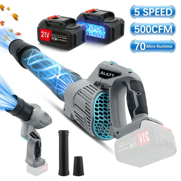 ALILYY Leaf Blower Cordless Blower with 25.0Ah Batteries & Fast Charger 500CFM 5 Speed Handheld Leaf Blower for Patio,Lawn,Yard,Snow Blowing,Dust,Sawdust,Grey