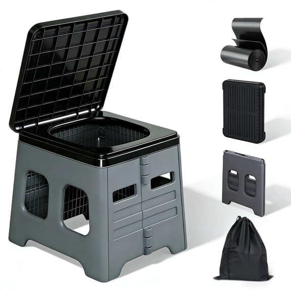 ALILYY Camping Toilet for Adults,Portable Folding Toilet with Lid,Travel Portable Potty for Adults,Porta Potty Car Portable Potty,Gray
