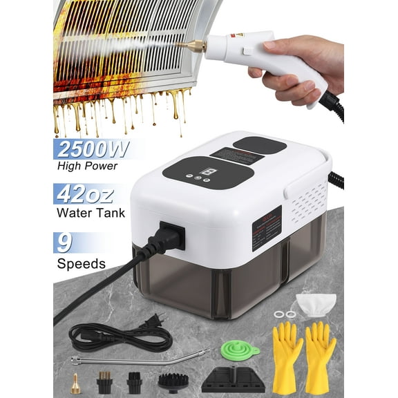 ALILYY Steam Cleaner 2500W Handheld Steam Cleaner for Home,Steamer for Cleaning with 42oz Water Tank,6 Cleaning Attachments for Cleaning Stubborn Stains,Grease,Floors,Couches & Cars，White