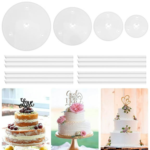 ALIMARO 12PCS Cake Stand Multi-Tier Plastic Dessert Tower Cake Plate Supports Pillars Cake Stand Decoration for Birthday Party Wedding Baby Shower