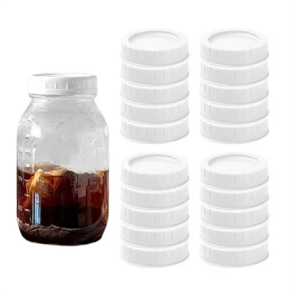 ALIMARO 20 PCS Wide Mouth Canning lids Plastic Canning Jar Lids with Silicone Grommets(White