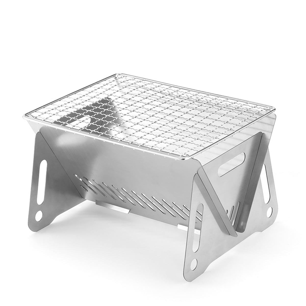 ALIMARO Portable Campfire Grill Camping Fire Pit Collapsible Stainless Steel Camping Grill Wood