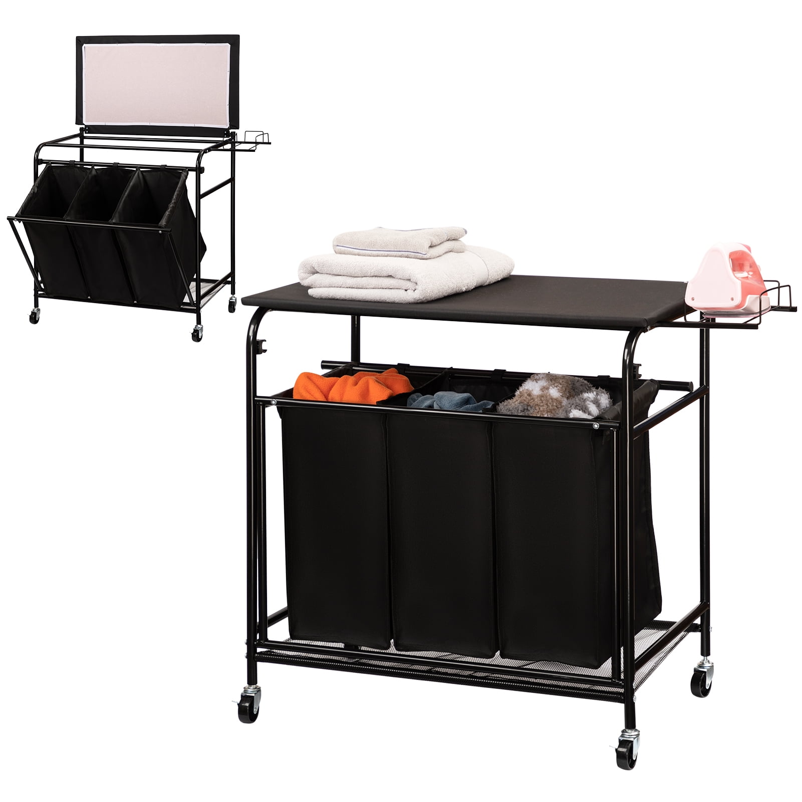 ALIMORDEN Laundry Sorter Cart with Ironing Board Heavy Duty with Iron