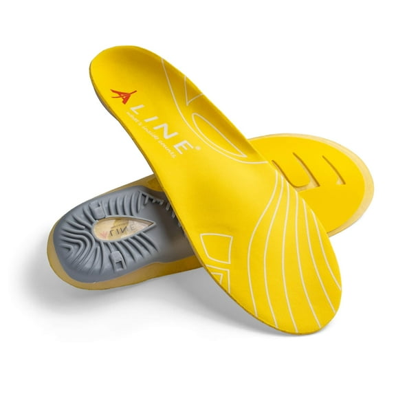 ALINE Cushion Memory Foam Insole - Shock Absorbent, Heel and Foot Support Shoe Inserts - Yellow - Men 6.5 - 7.5 / Women 7.5 - 8.5