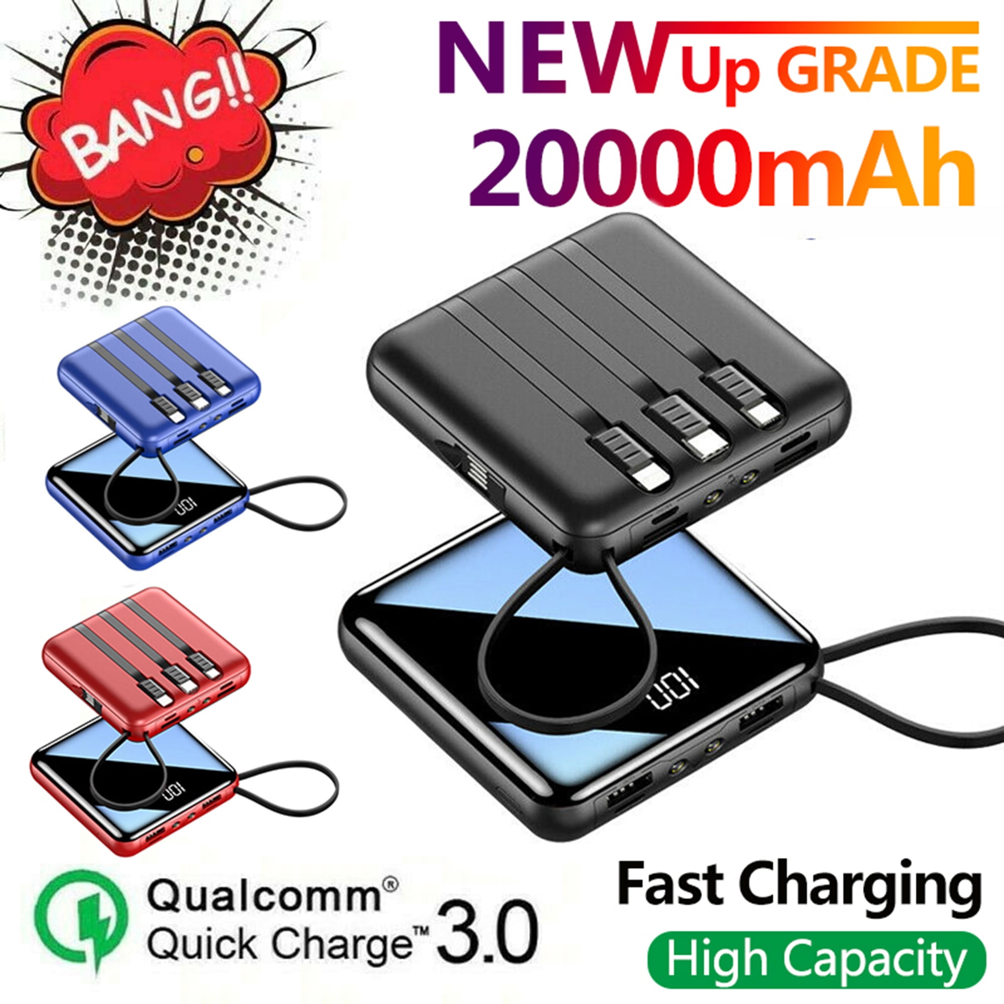 ALING 20000MAH Portable Power Bank Slim Mini Portable Charger,4 Outputs ...