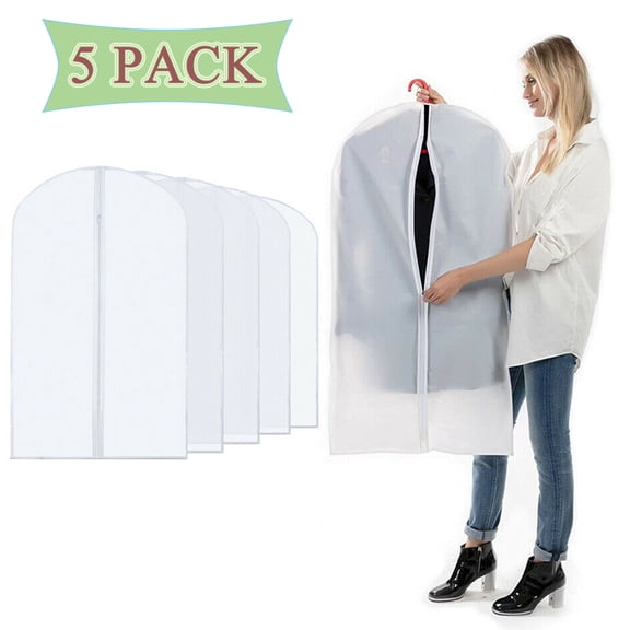 ALING 5 Pcs Hanging Garment Bags Clear Clothing Dust Cover For Closet Storage Garment Covers Clothes Protectors-Zipper Suit Dress Bags For Travel-Waterproof Moistureproof