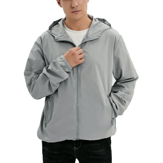 ALING Men's Hoodies Windbreakers Jackets Breathable Performance Softshell Active Jacket Sportswear Outerwear Casual Jacket,Black/Gary