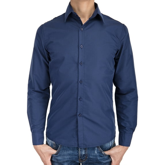 ALING Men's/Youth Solid White Dress Shirts Button Down Custom-Fit Casual Shirt Business Formal Long Sleeve Professional Shirt White/ Black/ Blue