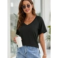 thumbnail image 1 of ALING Short Sleeve T-Shirts For Women V Neck Tunic Tops With Side Split Loose Fit Summer Casual Tops Black/Green/White Tee Tops Size Up To 3XL, 1 of 8