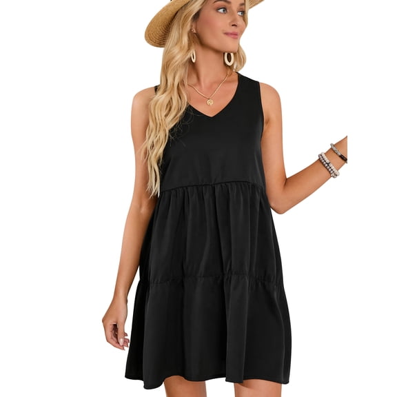 ALING Women's Summer Casual Loose Dress Beach Cover Up V Neck Sleeveless T-Shirt Swing Shift Dresses,Casual Holiday Dress Swimwear Swimsuit Cover Wrap ,5 Colors