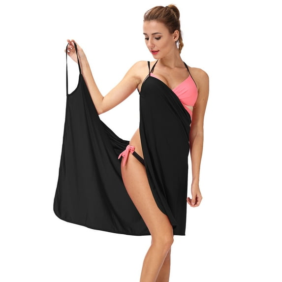 ALING Womens Spaghetti Strap Bikini Cover Up V Neck Beach Backless Wrap Short Dress Swimsuits Swimwear Cover Ups Sexy Open Front Beachwear Dress