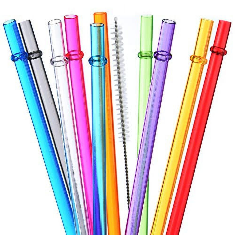 10.5" Rainbow Colored Tritan Plastic Reusable Straws with Cleaning Brush, Set of 10