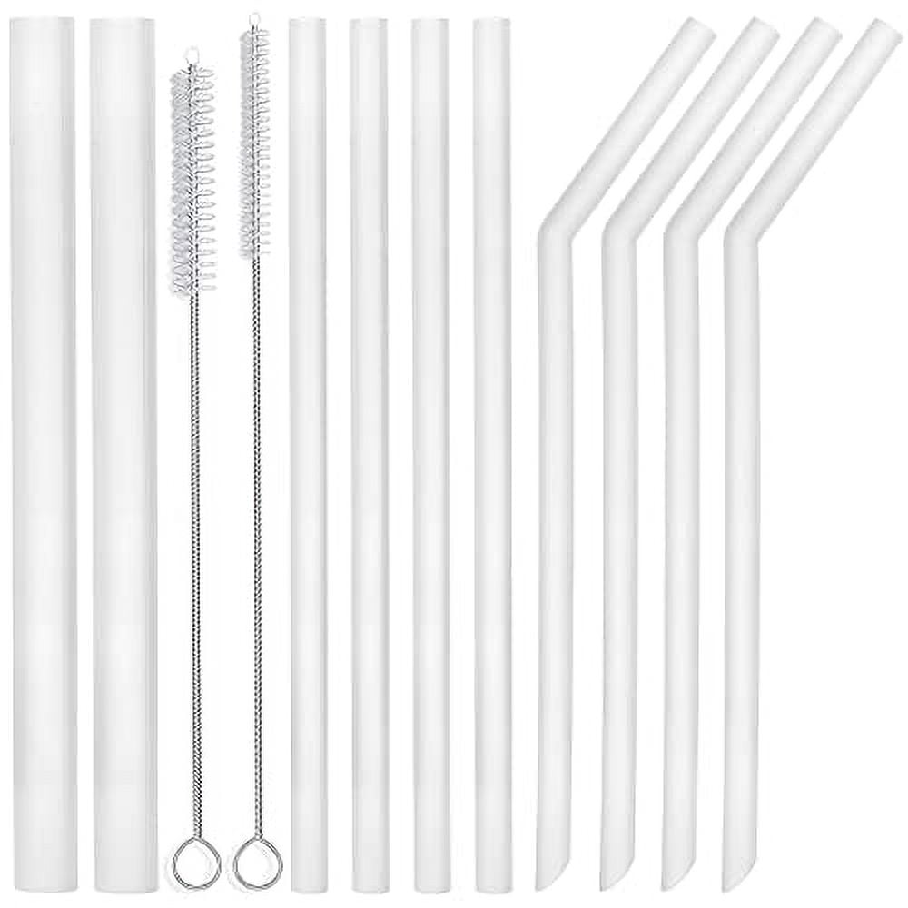 ALINK 10-Pack Clear Reusable Silicone Straws, 2 Large Silicone Boba Straws,  8 Long Smoothie Straws for 30 oz 20 oz Tumblers, Milkshakes, Bubble Tea