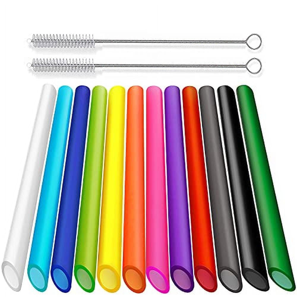 ALINK Extra Wide Reusable Clear Silicone Boba/Bubble Tea Straws, 14mm X 10  Larger Opening Flexible Smoothie Straws, Pack of 6 with Cleaning Brush