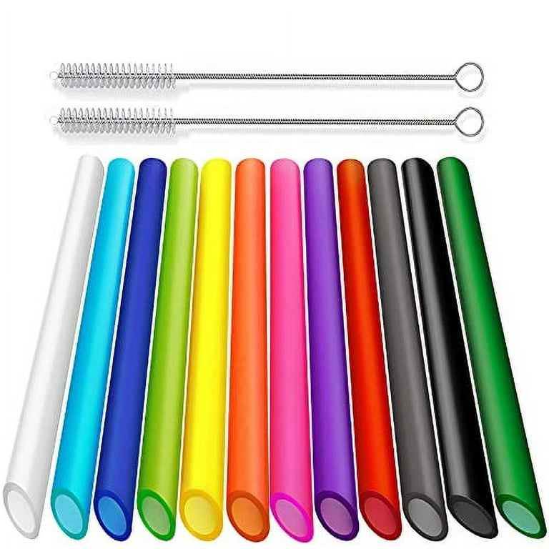 ALINK 12 PCS Reusable Boba Straws, 13 mm x 10.5 inch Long Wide Colored  Plastic Smoothie Straws for Bubble Tea, Tapioca Pearls with 2 Cleaning  Brush - Pointed Design