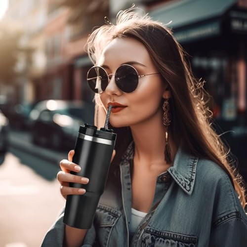 ALINK 12-Pack Reusable Plastic Clear Swirl Straws, 11" Long Colorful Hard Plastic Tumbler Replacement Straws for 16 OZ 20 OZ 30 OZ Stanley, YETI, Starbucks, Owala Tumblers with Brush