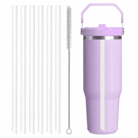 Replacement Straws for Stanley IceFlow 2.0 Flip Straw Tumbler 30oz, 6 Pack Reusable Clear Plastic Straws Compatible with 30oz IceFlow Cup with Cleaning Brush, Angled Design, Dishwasher Safe